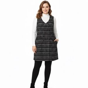 NWT, JOE FRESH Black and White Tweed, Boucle Longline Vest Style Mini Dress, 2X